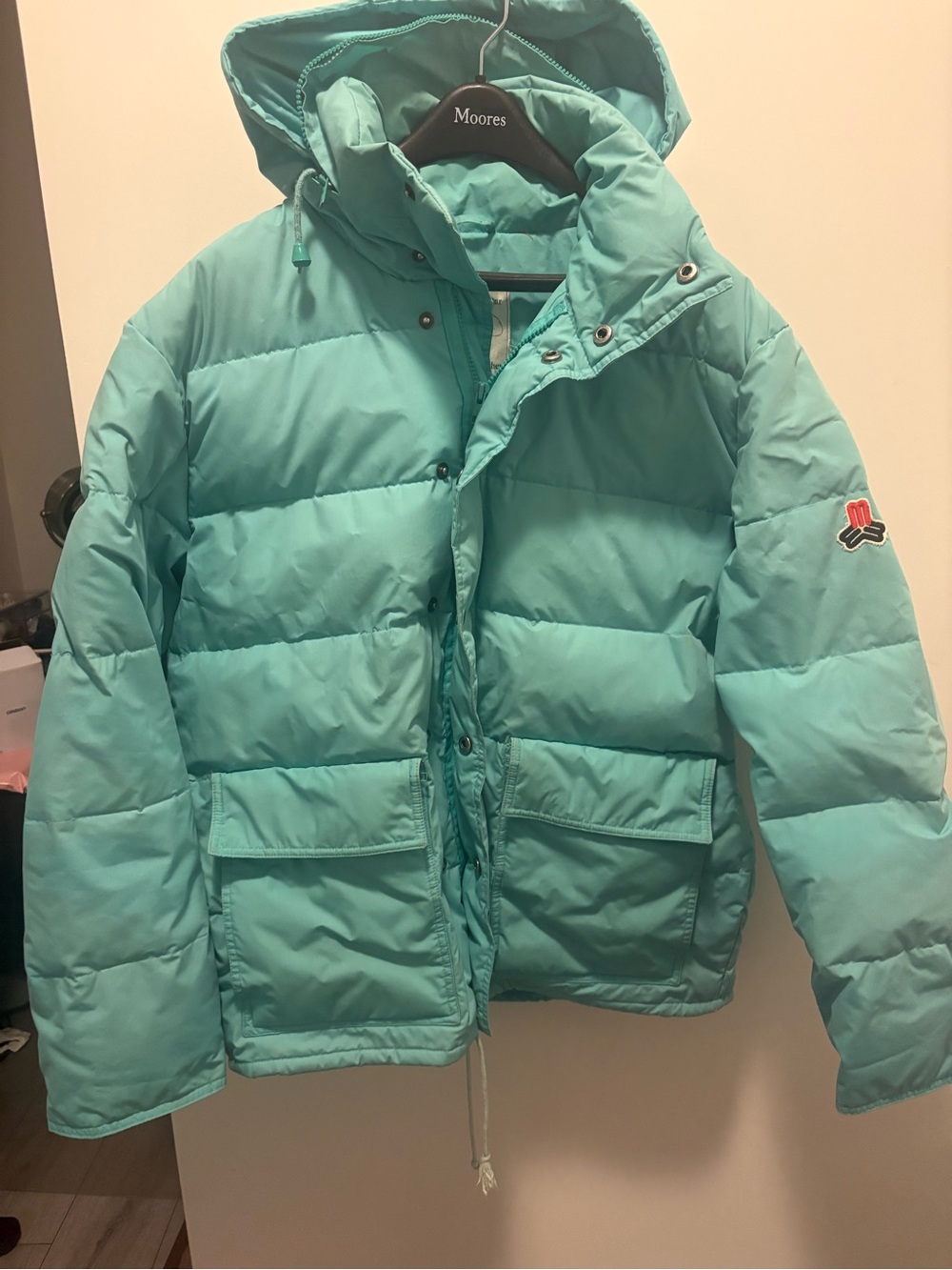 Men’s vintage Teal  Down Puffer Jacket with Hood
